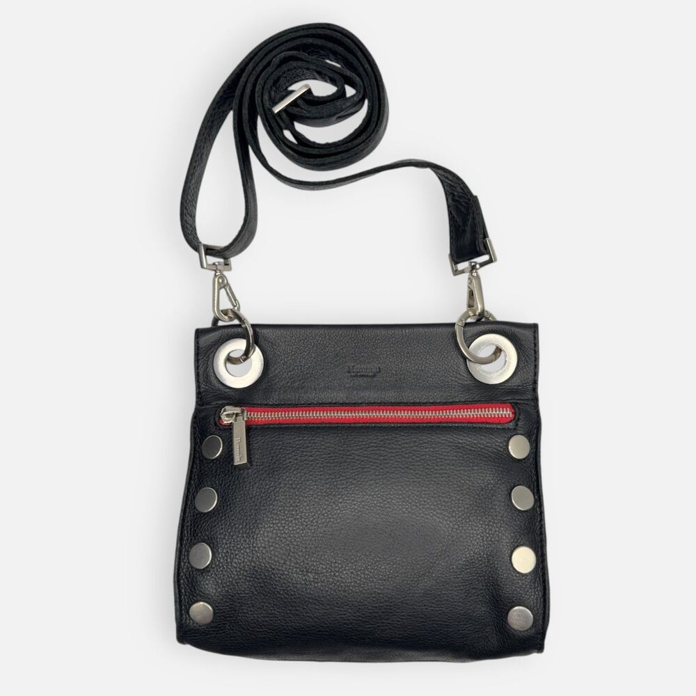 Hammitt Tony Small Black Leather **Red Zip** Crossbody | Brushed Silver - Picture 2 of 14